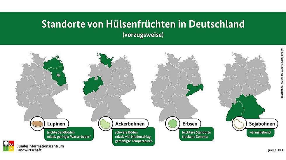 Standorte von Hülsenfrüchten in Deutschland.