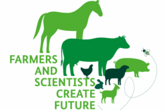 Das Logo zeigt schemenhaft ein Pferd, ein Rind, ein Schwein, ein Schaf, eine Ziege, ein Huhn und eine Biene