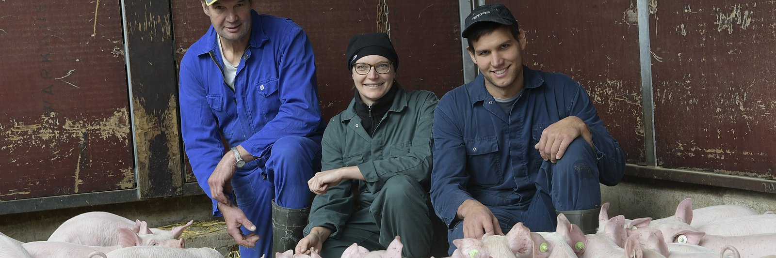 Die Landwirte Hans-Dieter Herrmann und Matthias Herrmann mit Tierärztin Dr. Miriam Viehmann