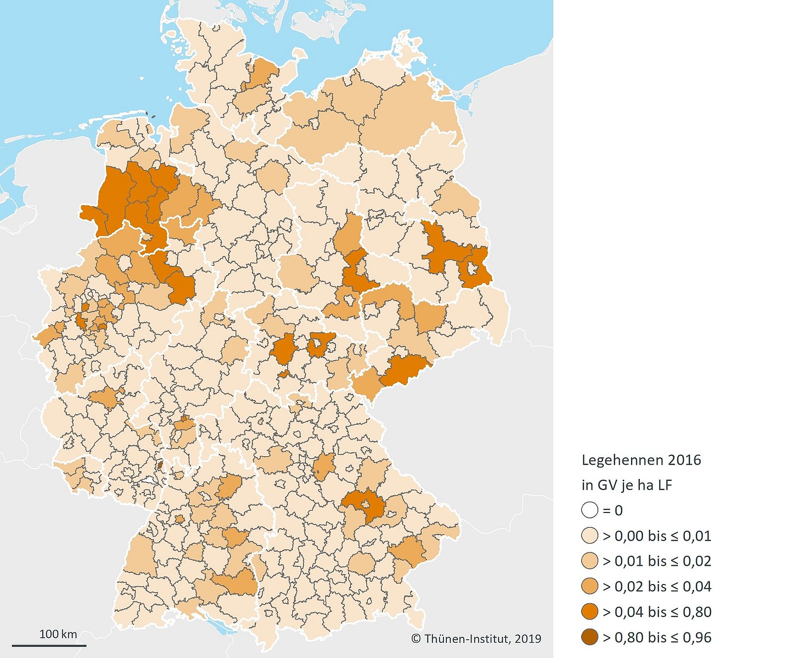  Regionale Verteilung der Legehennen (2016). Klick führt zu Großansicht in neuem Fenster.