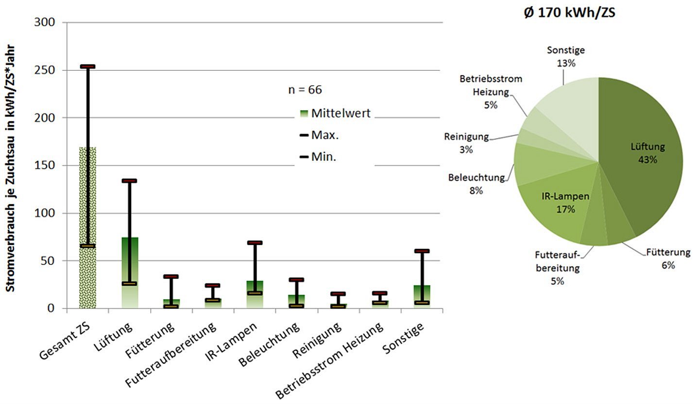 Grafik zum Stromverbrauch in der Ferkelerzeugung. Klick führt zu Großansicht im neuen Fenster.