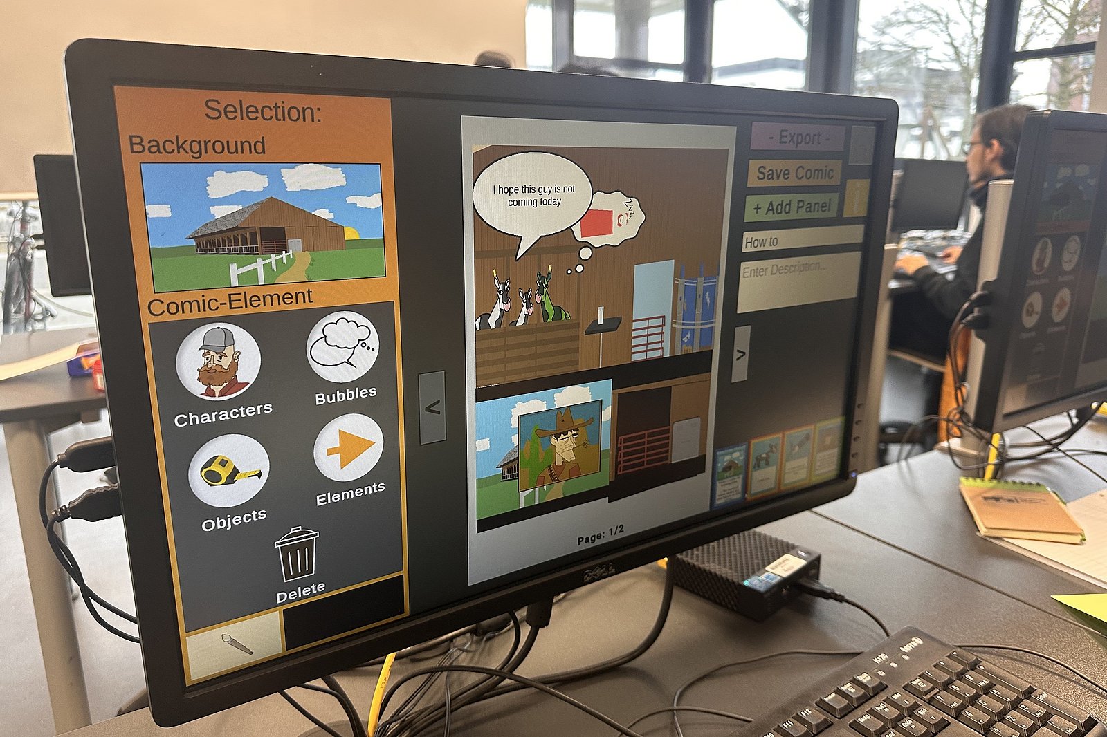 Computerbildschirm auf dem ein bunter Comic dargestellt ist. Klick führt zu Großansicht im neuen Fenster. 